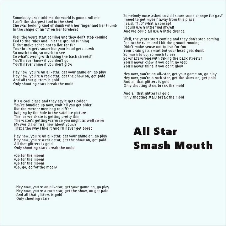 All Star текст. Текст песни all Star. All Star Smash mouth Lyrics. All Star Smash mouth Шрек. Somebody told me песня