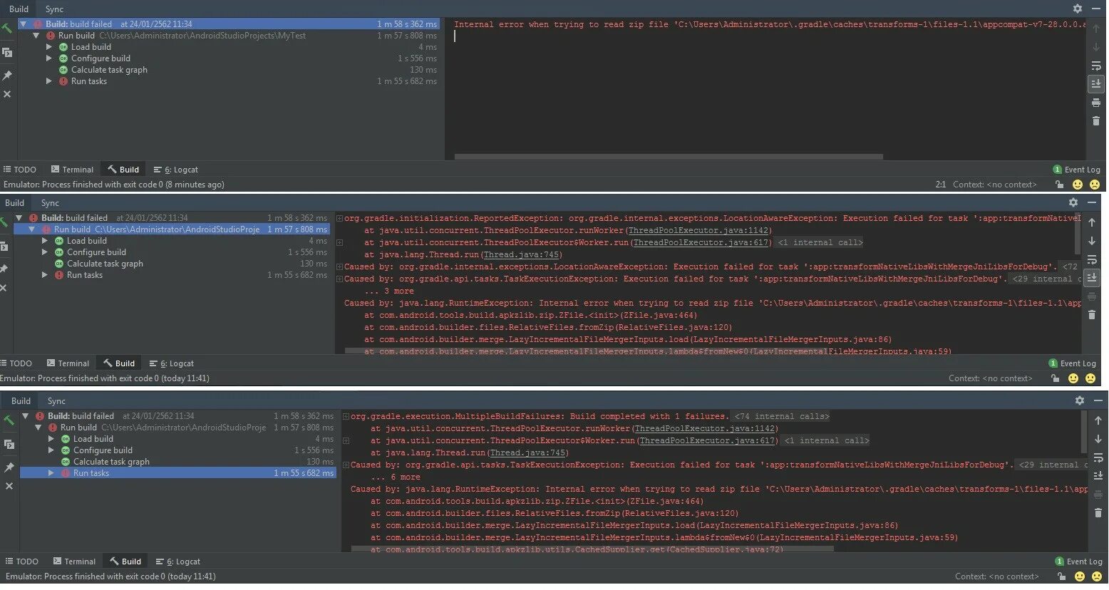 Failure build failed with an exception. Java 120. Infernal Error ya. Internal Error with whitelist (4). A build Operation failed. Android Studio.