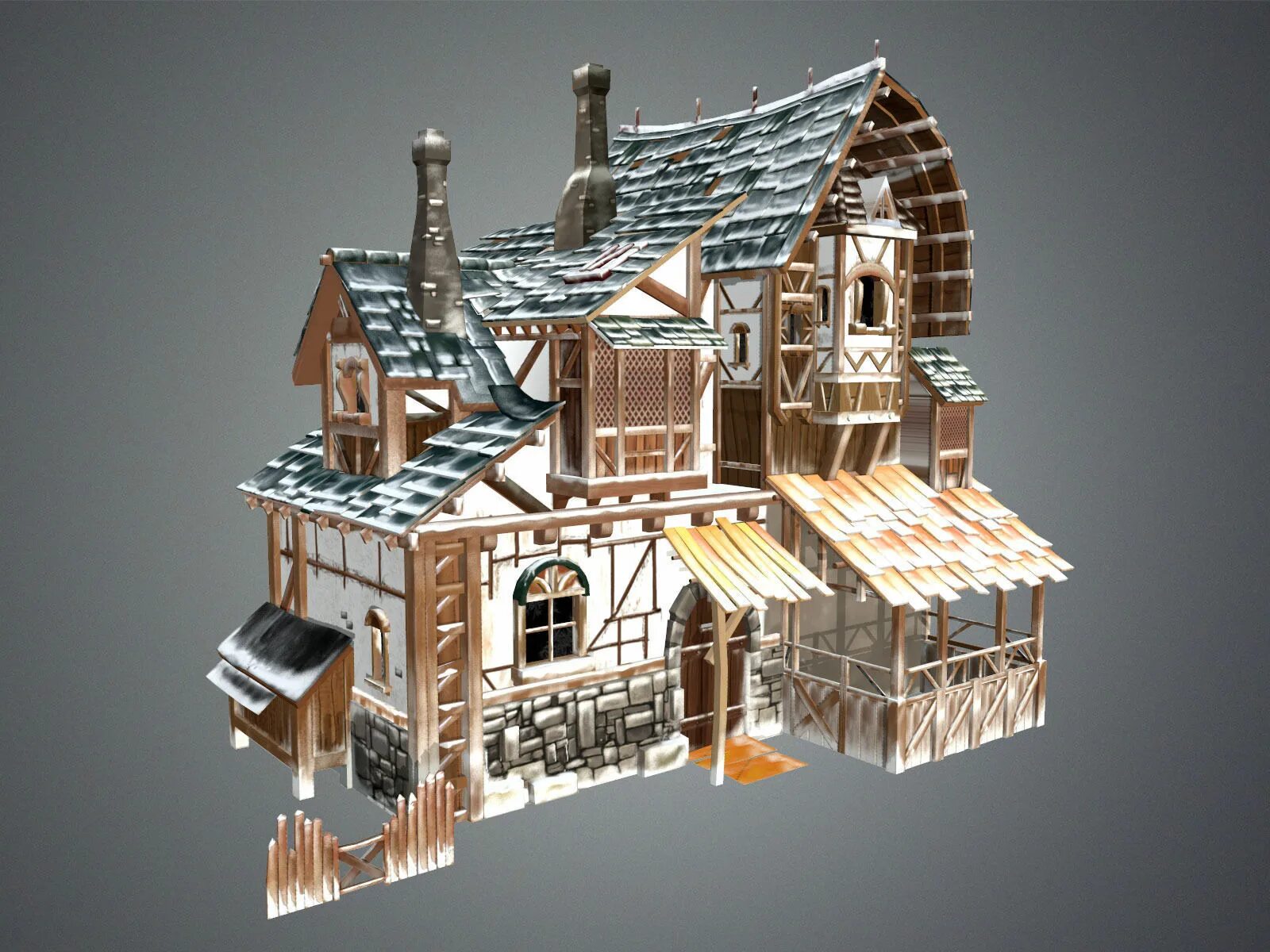 Лесопилка 3d model stylized. Средневековый дом. Модель домика. 3d модель домика. 3 модель дома