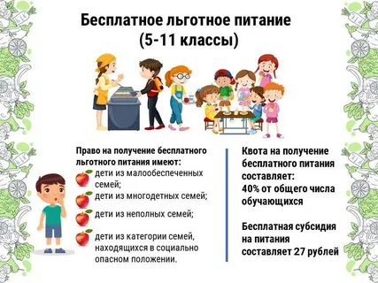 Бесплатное питание для школьников из многодетных семей
