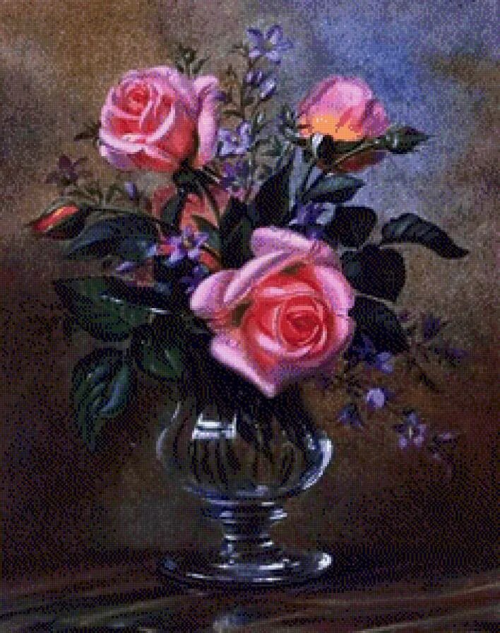Сесил Кеннеди розы. Три розы в вазе