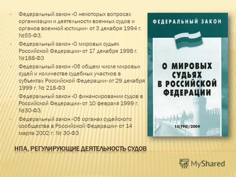 Федеральный закон библиотека. Закон о Мировых судьях. ФЗ О Мировых судьях в РФ. НПА регулирующие деятельность Мировых судей. ФЗ регулирующие деятельность Мировых судей.