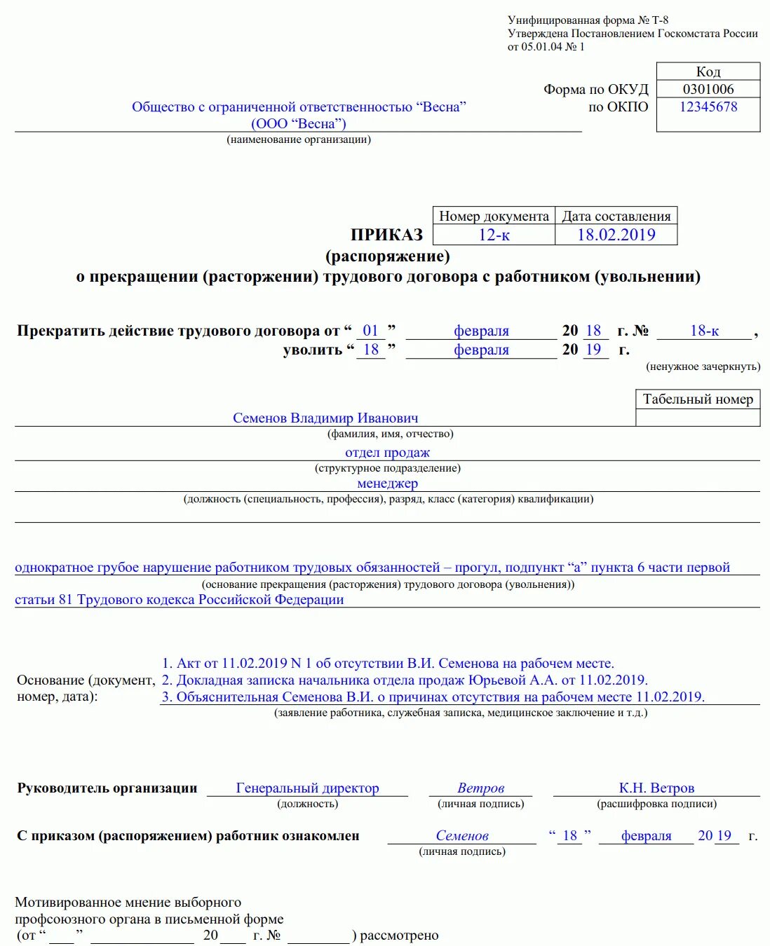 Акт прекращения