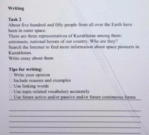 Writing task about space