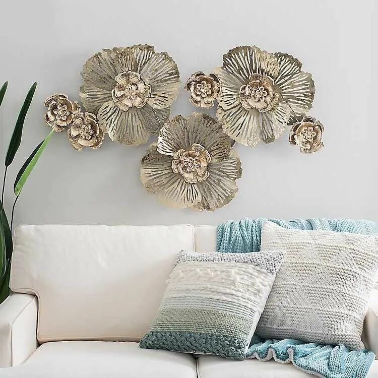 Modern 3D Stereo Wrought Iron Flower Wall Decorative Livingroom Wall Hanging Mur
