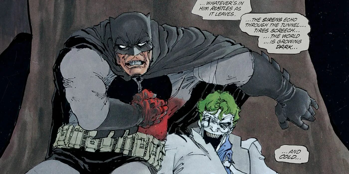 Batman kills. Бэтмен Фрэнка Миллера. Batman Dark Knight Returns Joker. Бэтмен убийственная шутка Джокер.