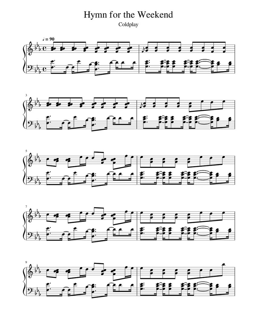 Hymn for the weekend текст. Hymn for the weekend Ноты для фортепиано. Coldplay Hymn for the weekend Ноты. Ноты песни Hymn for the weekend. Coldplay Hymn for the weekend Ноты для фортепиано.