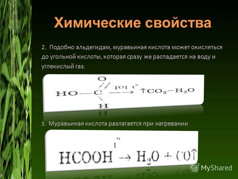 Муравьиная кислота реакции. Химические свойства муравьиной. Муравьиная кислота общая формула