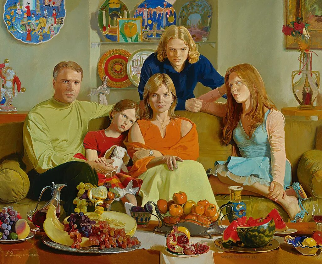 За семью сюжетами. Семья в живописи. Семья в современной живописи. Картина семья за столом. Большая семья живопись.