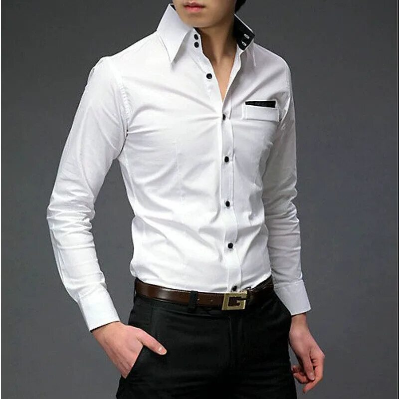 Мужская белая рубашка. Рубашка с длинным воротником. Стильные рубашки для мужчин. Рубашка с белым воротником. Рубашка с открытым воротом