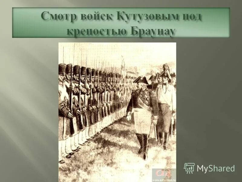 Солдаты в войне и мире толстого. Кутузов смотр под Браунау. Кутузов на смотре в Браунау.