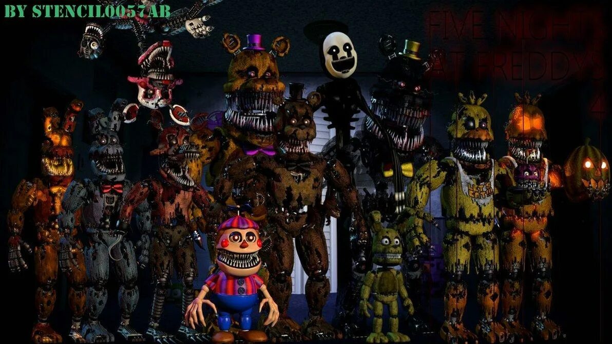 4 часть фнаф. Фнаф 4. Фредбер фнаф 4. Четвертая фнаф. Аниматроники из fnaf 4.