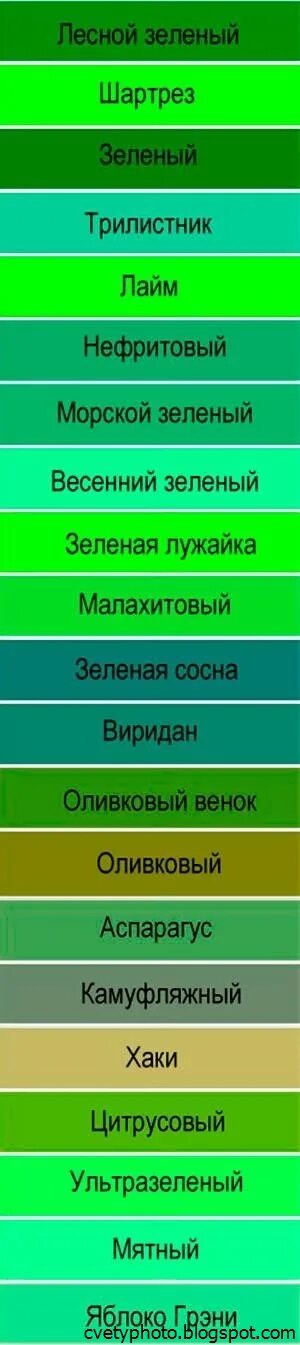 Оттенки зелёного цвета. Зеленый цвет названия. Зелёные оттенки цветов названия. Названия всех оттенков зеленого.