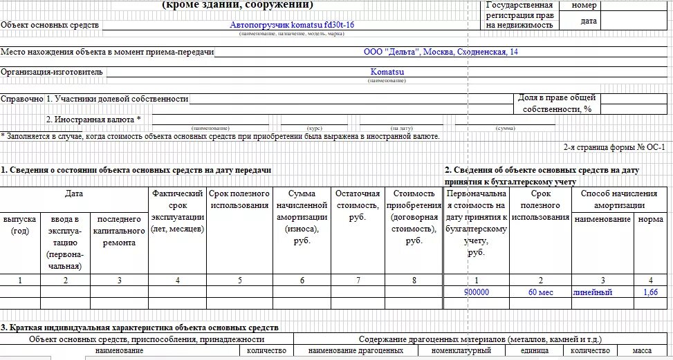 Акт о приеме-передаче объекта основных средств: образец заполнения, бланк, форма