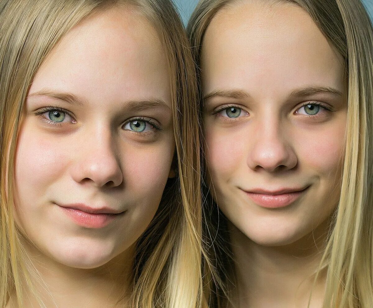 Identical Twins / близняшки -. Одинаковые люди. Разная внешность. Одинаковые лица. Сильно отличается от других