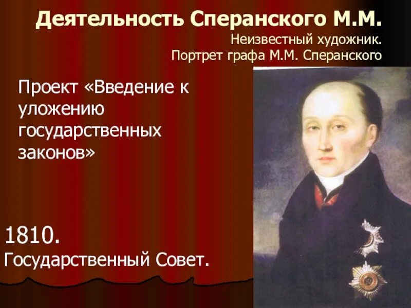 Планы преобразования сперанского. 1810 М.М. Сперанский. Неизвестный художник. Портрет м. м. Сперанского.. 1809 Г проект Конституции м.м Сперанского. Введение к уложению государственных законов" сперансикй.