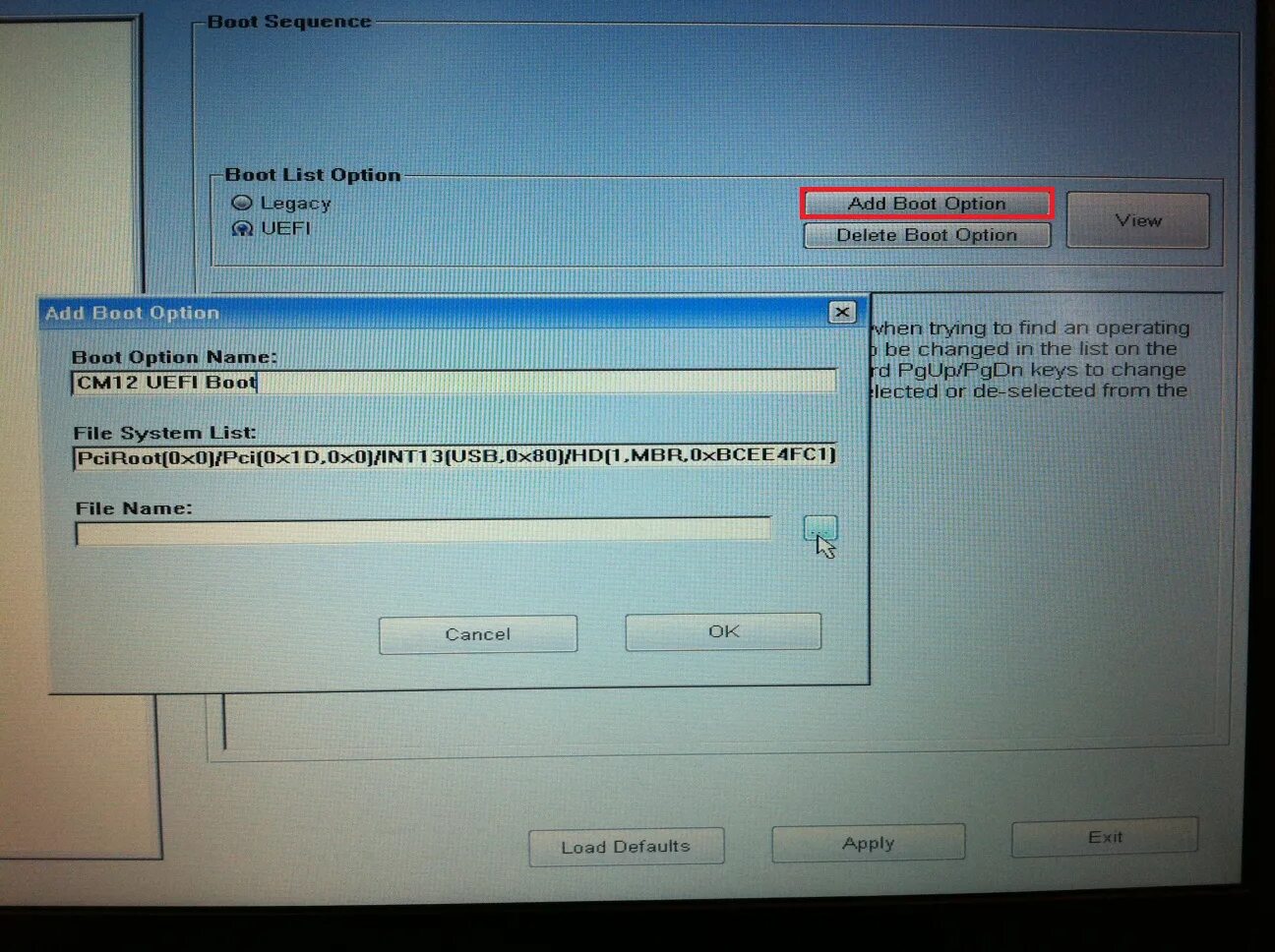 Add options. Add boot option dell. add boot option dell uefi. dell uefi bios. efi usb key boot.