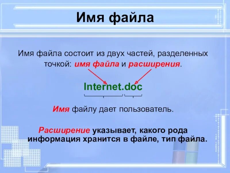 Изменились имена файлов. Имя файла. Имя файла состоит из. Имя файла состоит из двух частей. Имена на ф.