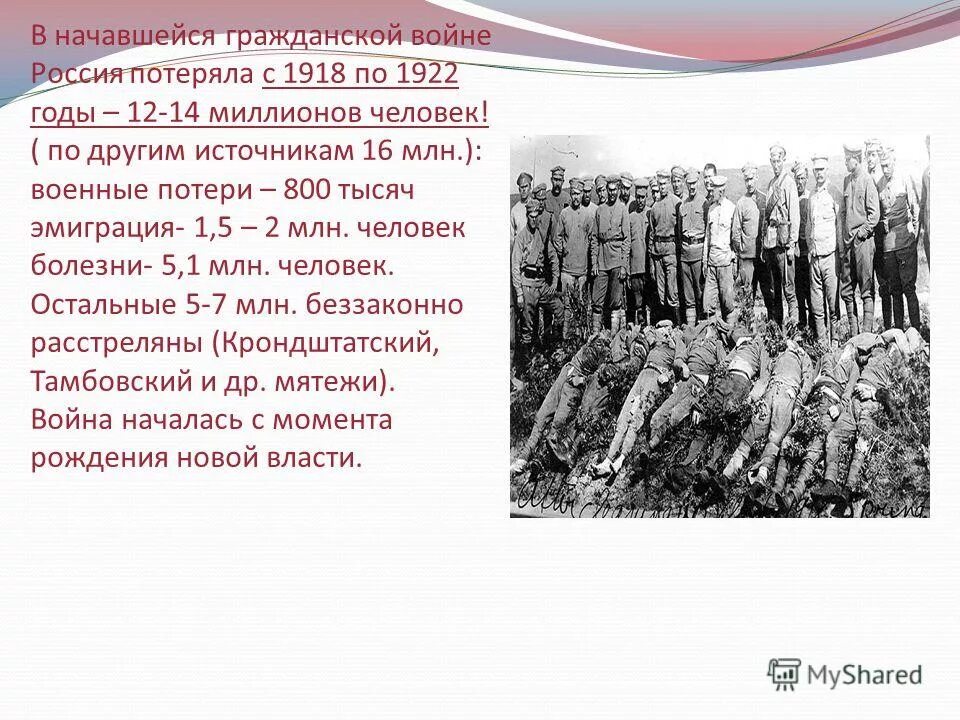 Сколько погибших в гражданскую войну в россии. Тема революции и гражданской войны в прозе 20-х годов.