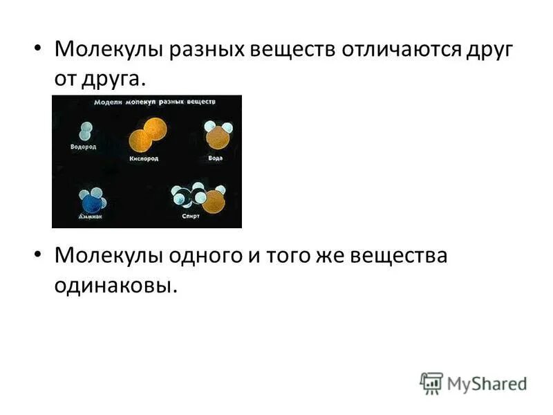 Молекулы разных веществ различны. Молекулы разных веществ различны