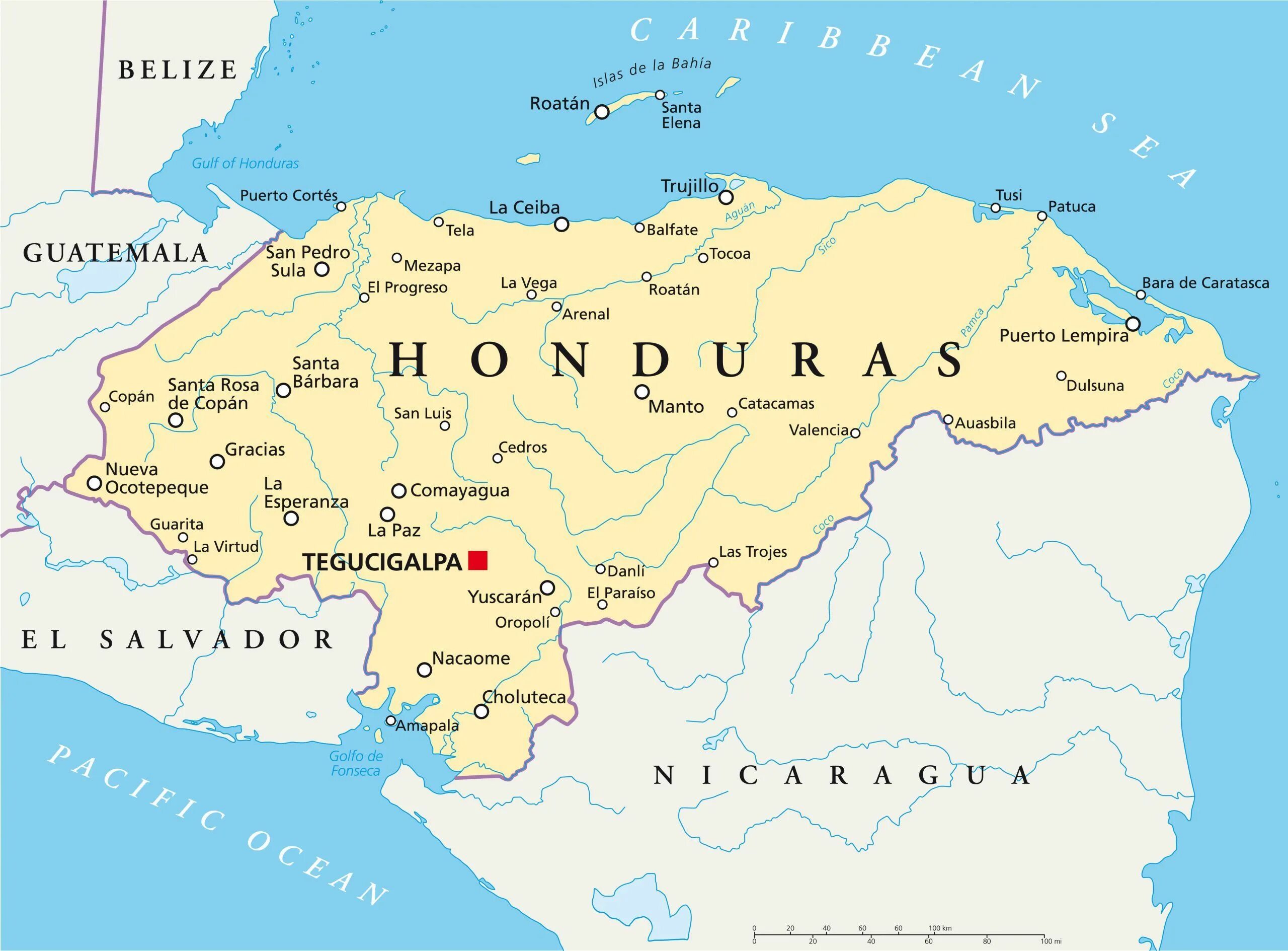 Сан-Педро-Сула Гондурас на карте. Гондурас физическая карта.