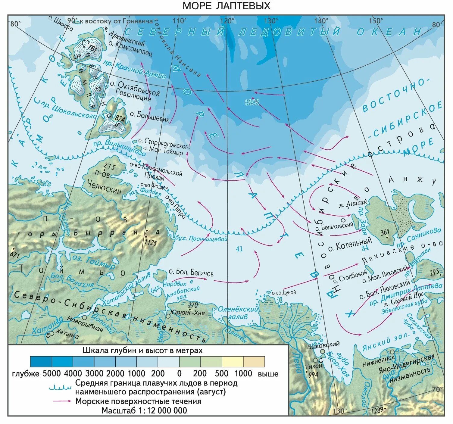 Морские течения моря Лаптевых. Моря: Восточно-Сибирское, Карское, Лаптевых.. Карта глубин моря Лаптевых. Карта рельефа дна Восточно-Сибирского моря. Теплое течение ледовитого океана
