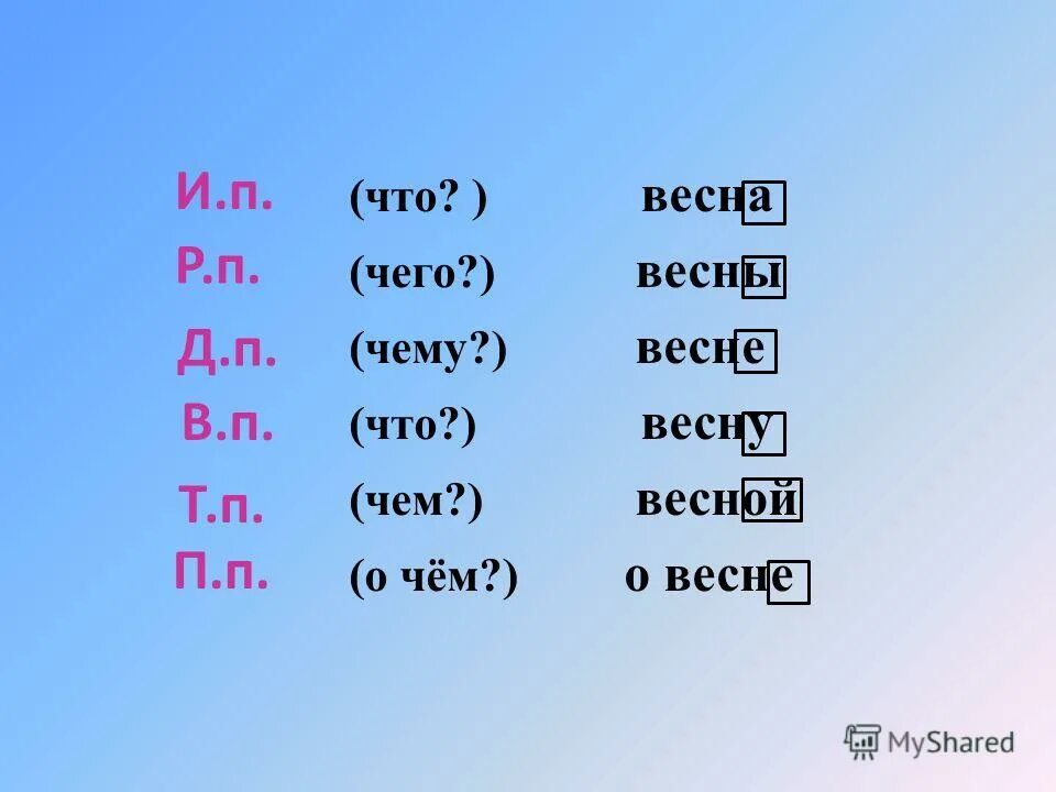 Сирень склонение 3. Склонение по падежам слова весной.