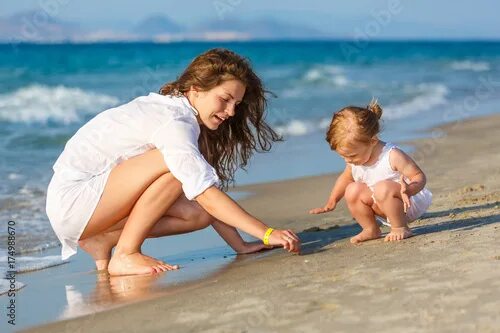 Mother and Daughter Walking on the Beach Stock Image - Image of mother, baby: 10