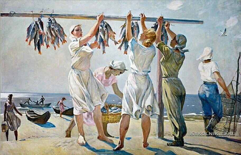 "У моря. Рыбачки" (1956), Дейнека.