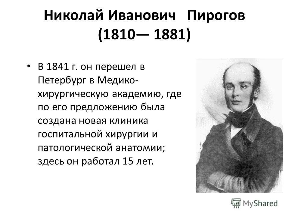 Великий русский врач пирогов впр. Николая Ивановича Пирогова (1810-1881). Н И пирогов 1810 1881 вклад.