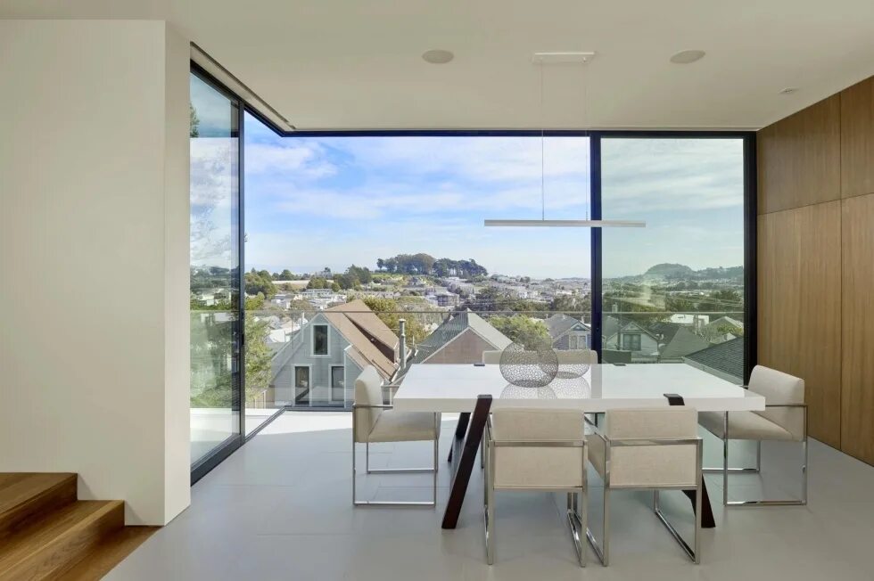 Дом с панорамной стеной. Рендер окно. Вид в дом через окна для рендера. Широкое окно. Качественные окна kaleva.