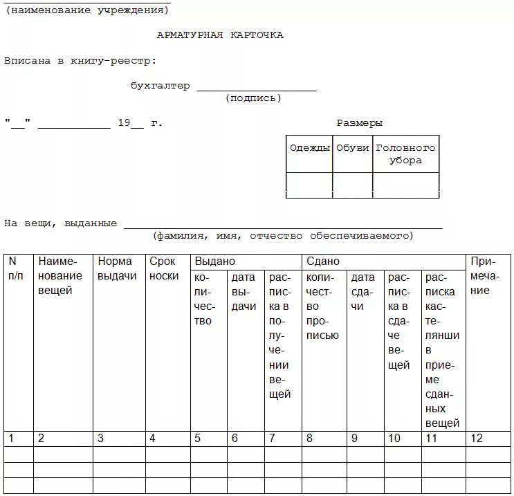Карта учета учреждения. Арматурная ведомость на выдачу мягкого инвентаря. Арматурная карточка учета форменного обмундирования. Арматурные карты на мягкий инвентарь. Арматурная карточка вещевого имущества ФСИН.