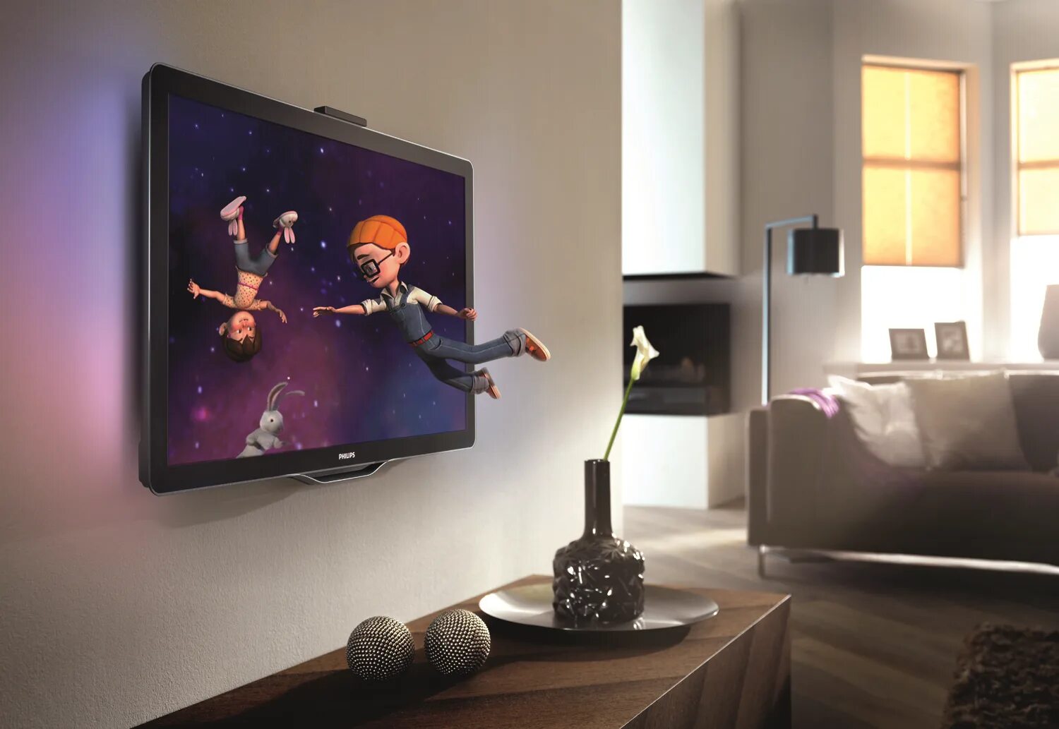 Телевизор с поддержкой 3d. Philips 3d. 3д телевизор. реклама телевизора. креативная реклама телевизора.