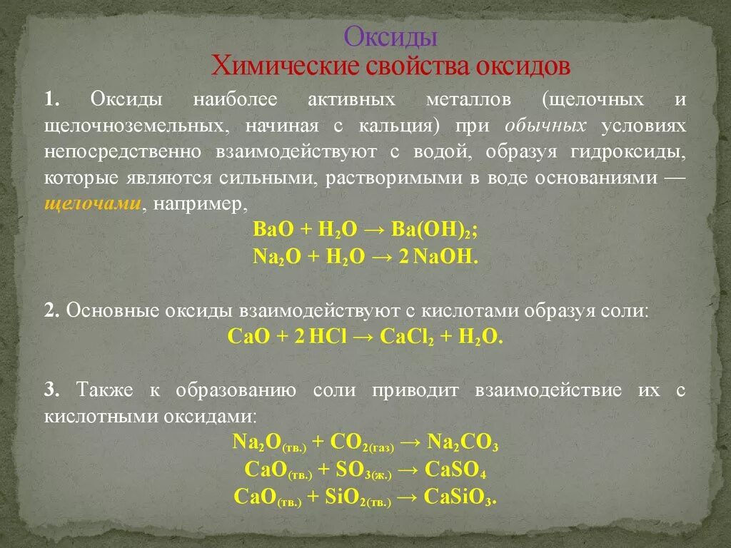 Урок химические свойства оксидов