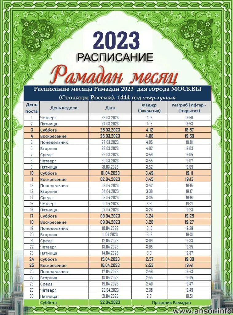 Какого числа священный месяц рамадан. Календарь Рамадан 2023 в Москве. График Рамадана в Москве 2023г. Расписание Рамадана 2023 в Москве. Расписание Рамадан 2023 года Москва.