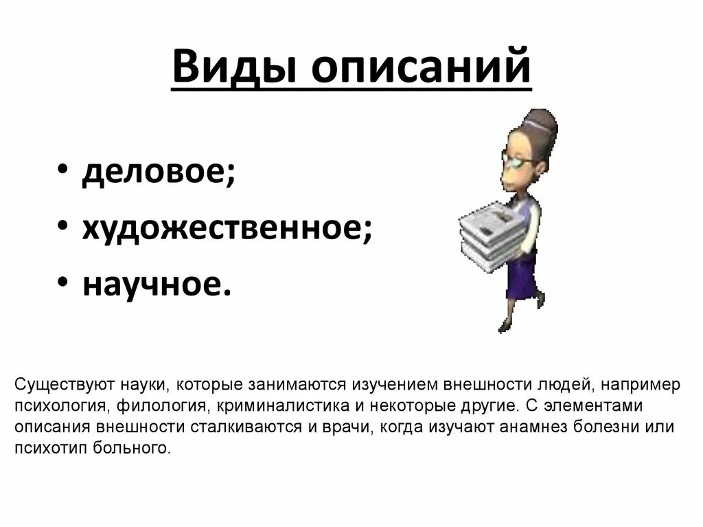 Написать внешность. Деловое описание внешности человека. Виды описания. Деловое научное описание. Художественное описание внешности.