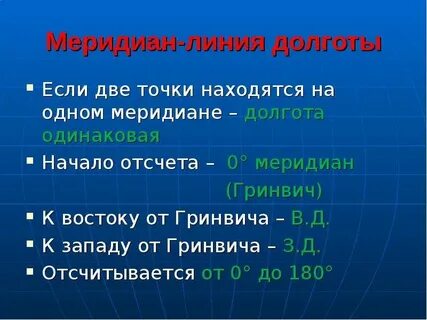 Меридианы с запада на восток