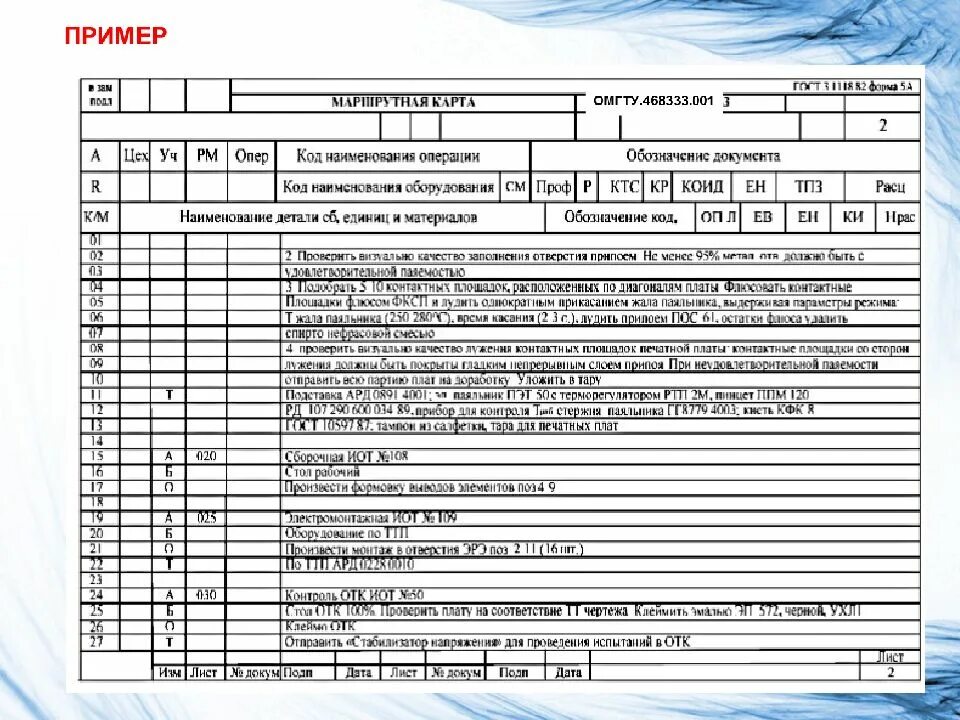 Маршрутно операционный технологический. Операционная карта сборки ГОСТ 3.1407-86. Маршрутная карта сборки печатной платы. Операционная карта техпроцесса сборки. Маршрутно-Операционная карта сборки печатной платы.