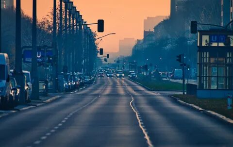 Город утро дорога