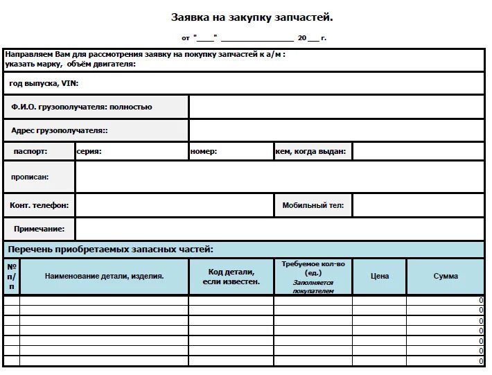 Заявка на ремонт образец. Заявка на приобретение запасных частей на автомобиль образец. Составление заявки. Форма заявки. Форма заявки на запчасти.