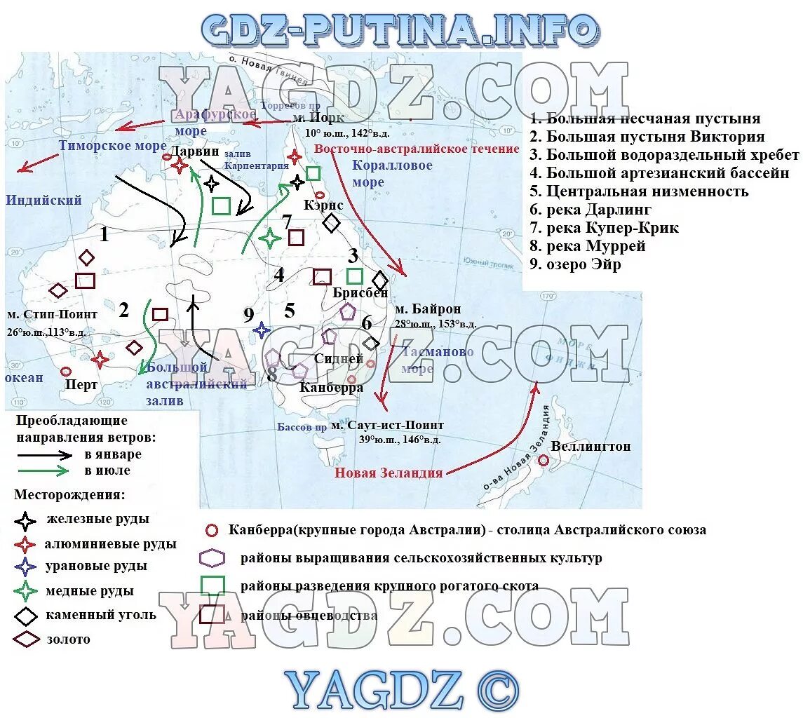 География контурная карта 7 класс австралия 2023