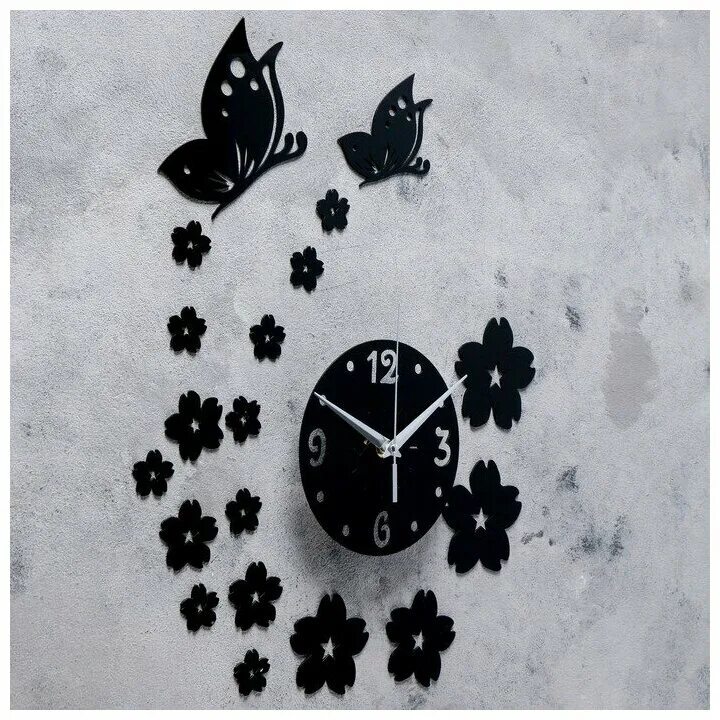 Часы этикетка. Часы-наклейка DIY "цветы и бабочки", плавный ход, d=15 см, 20.5 х 20.5 см. Часы наклейка. Часы-наклейка настенные. Часы наклейка на стену.