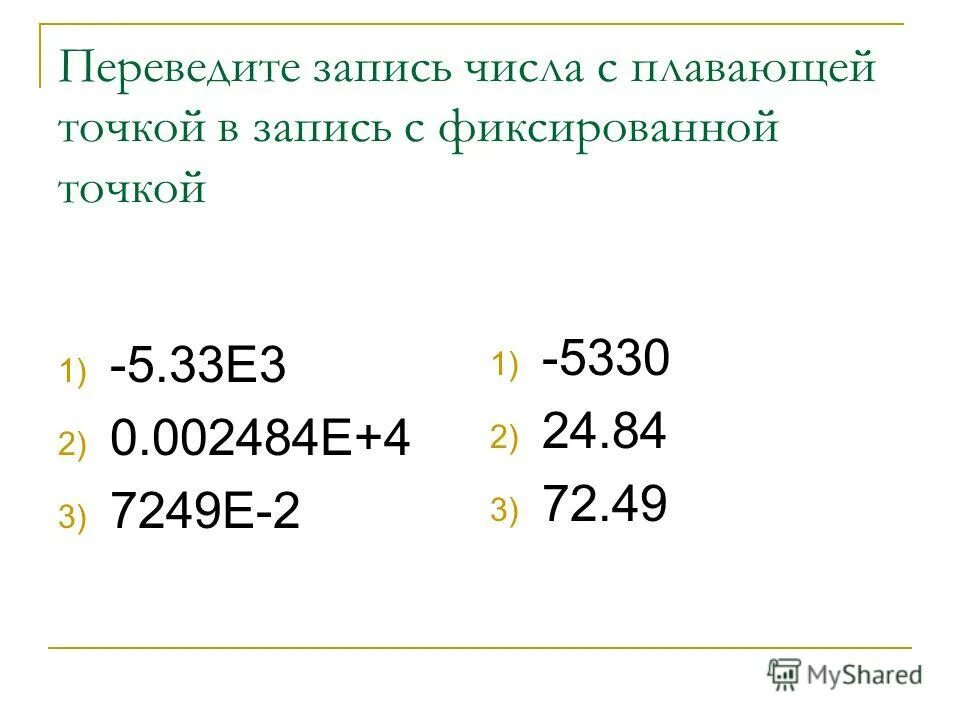 Запись с плавающей точкой. Запись с плавающей точкой