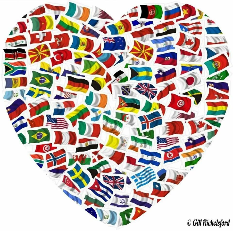 Рисунки всех стран. Коллаж из флагов. Сердце из флага. Иностранные флаги.