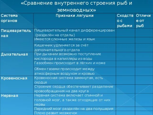 Функции систем органов земноводных