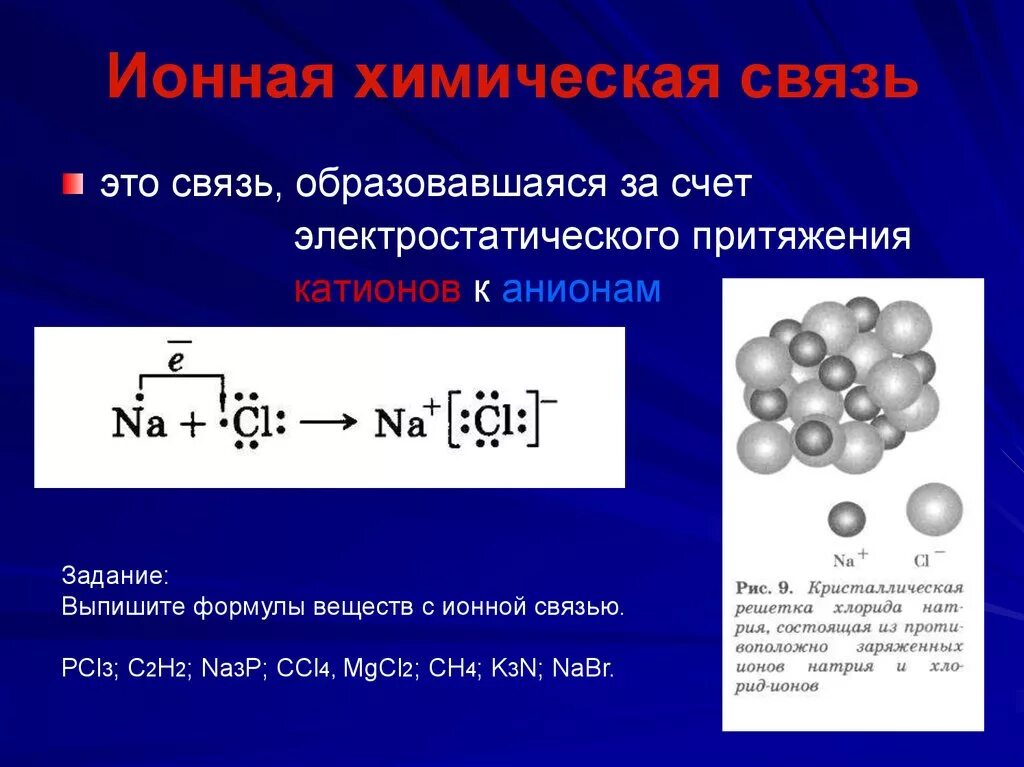 В каком веществе находится ионная связь