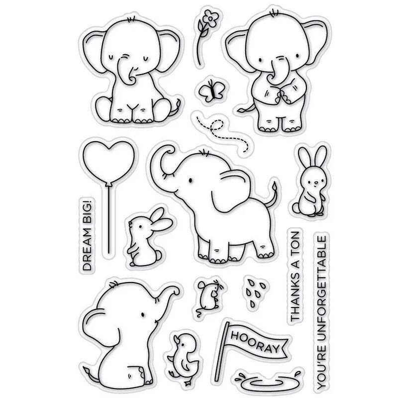 Elephant friends. Штампы для скрапбукинга для раскрашивания. Штампы для скрапбукинга детские. Шаблон слона на торт. Штампики животные.