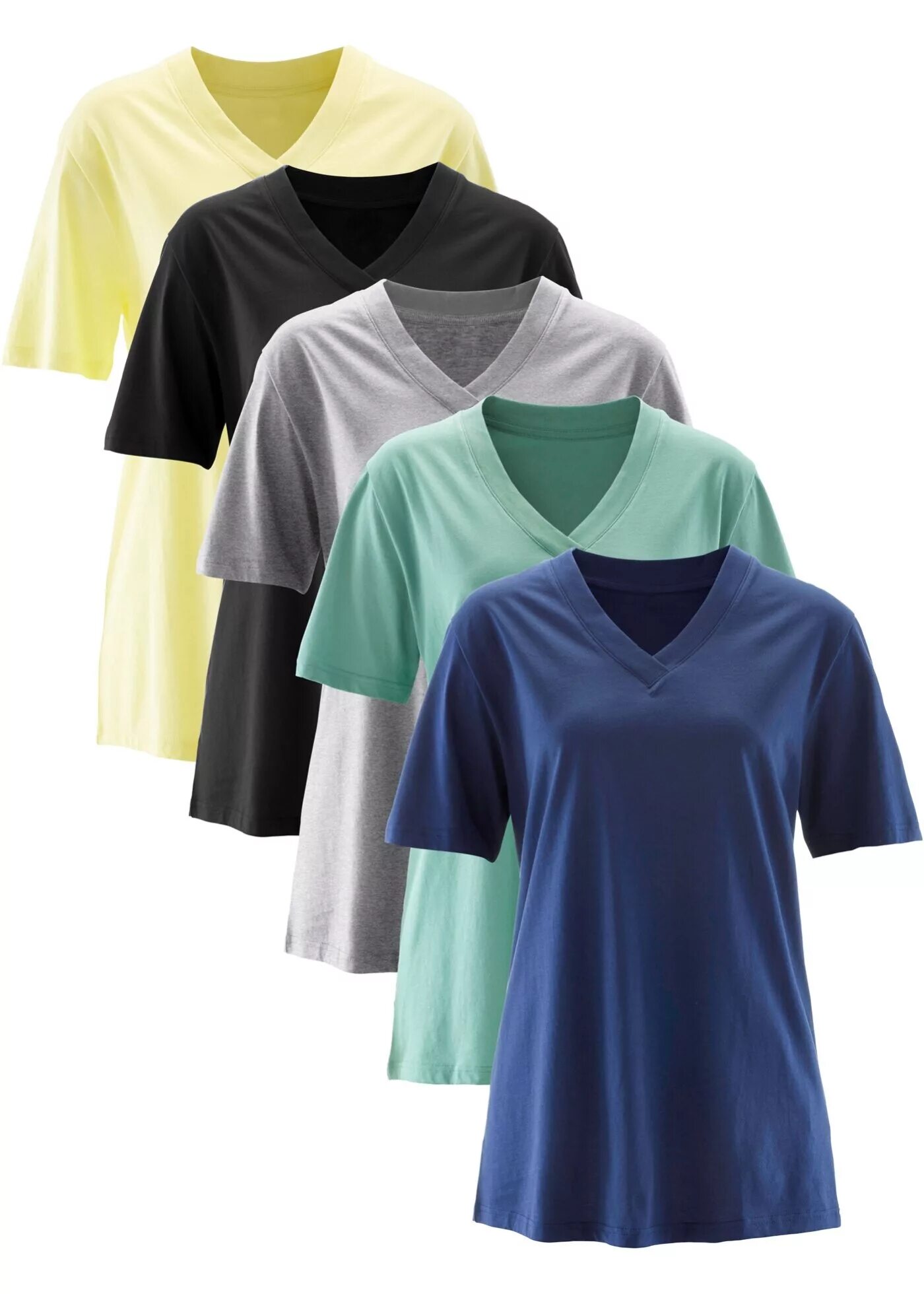 Набор из 5 футболок от bpc с коротким рукавом и v-образным вырезом. Футболка с удлиненным рукавом. Набор однотонных футболок. Футболка с удлиненным рукавом женская.