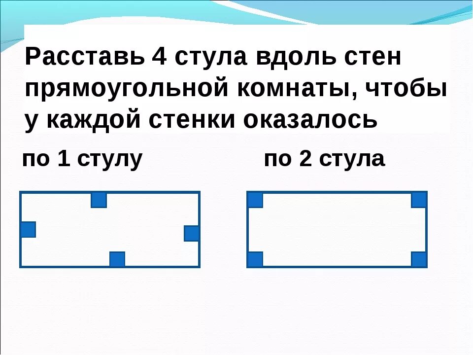 Поставь четверо. Расстановка стульев задача. Задачи на расстановку стульев в прямоугольной комнате. Расставь стулья вдоль стен. Расставьте @ стульев у четырех стен.