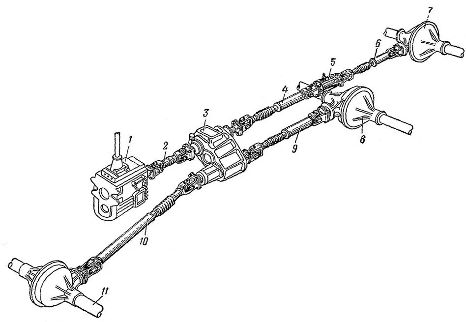Мосты в трансмиссии. Трансмиссия ЗИЛ 157. Схема карданной передачи ЗИЛ 157. Карданная передача ЗИЛ 157. Схема карданных валов ЗИЛ 157.